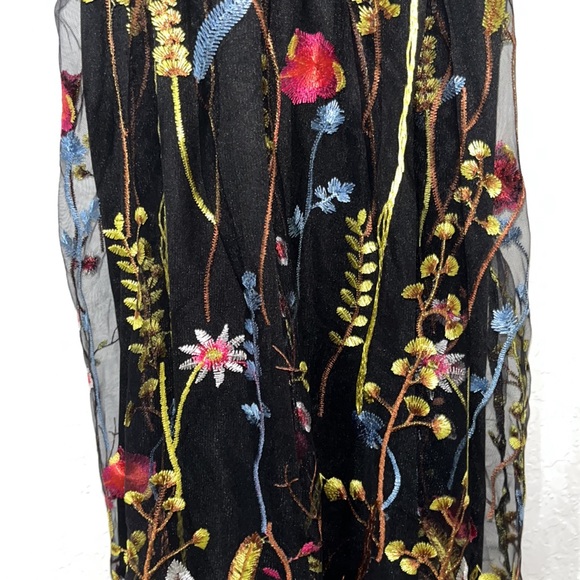 Floral Embroidery Tie Shoulder Backless Mesh Mini Dress Size XS - Picture 4 of 5